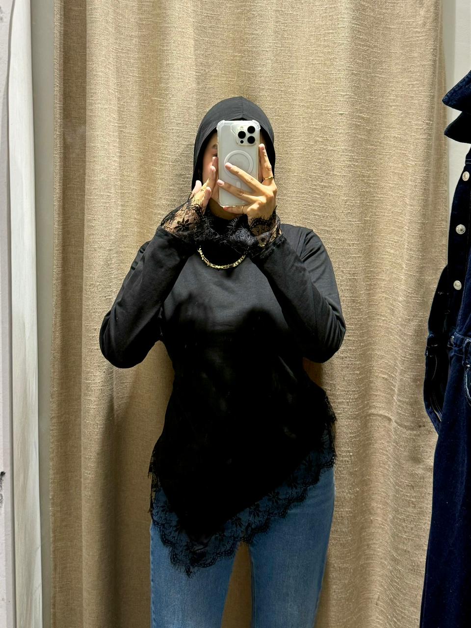 Lace Cotton Blouse with Back Tie